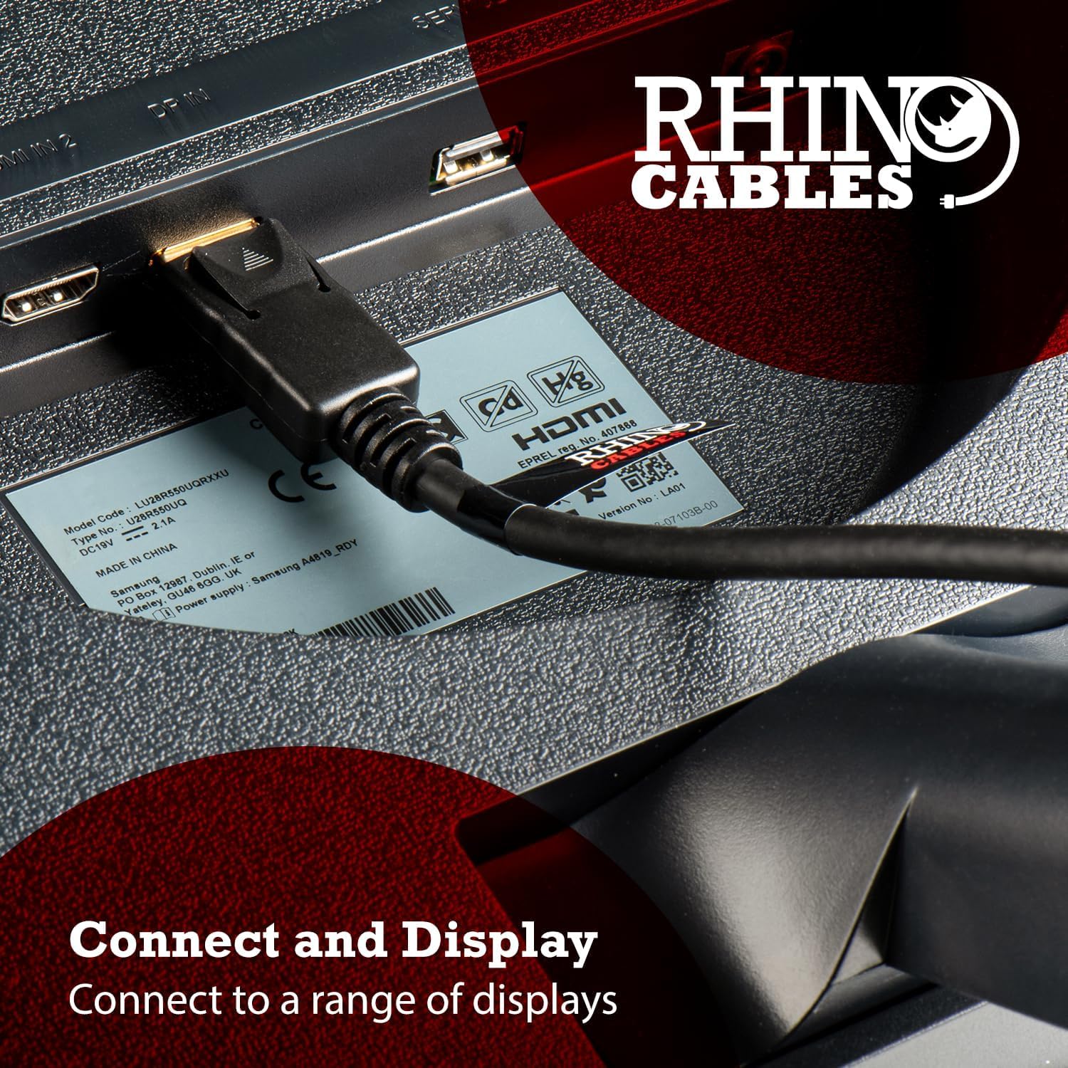 rhinocables Display Port to Displayport Cable, 0.5m - 15m Long DP to DP cable with Secure Gold-plated Locking Connector Lead for Monitor, HDTV, PC, and Graphics Card (1, 0.5m (50cm))