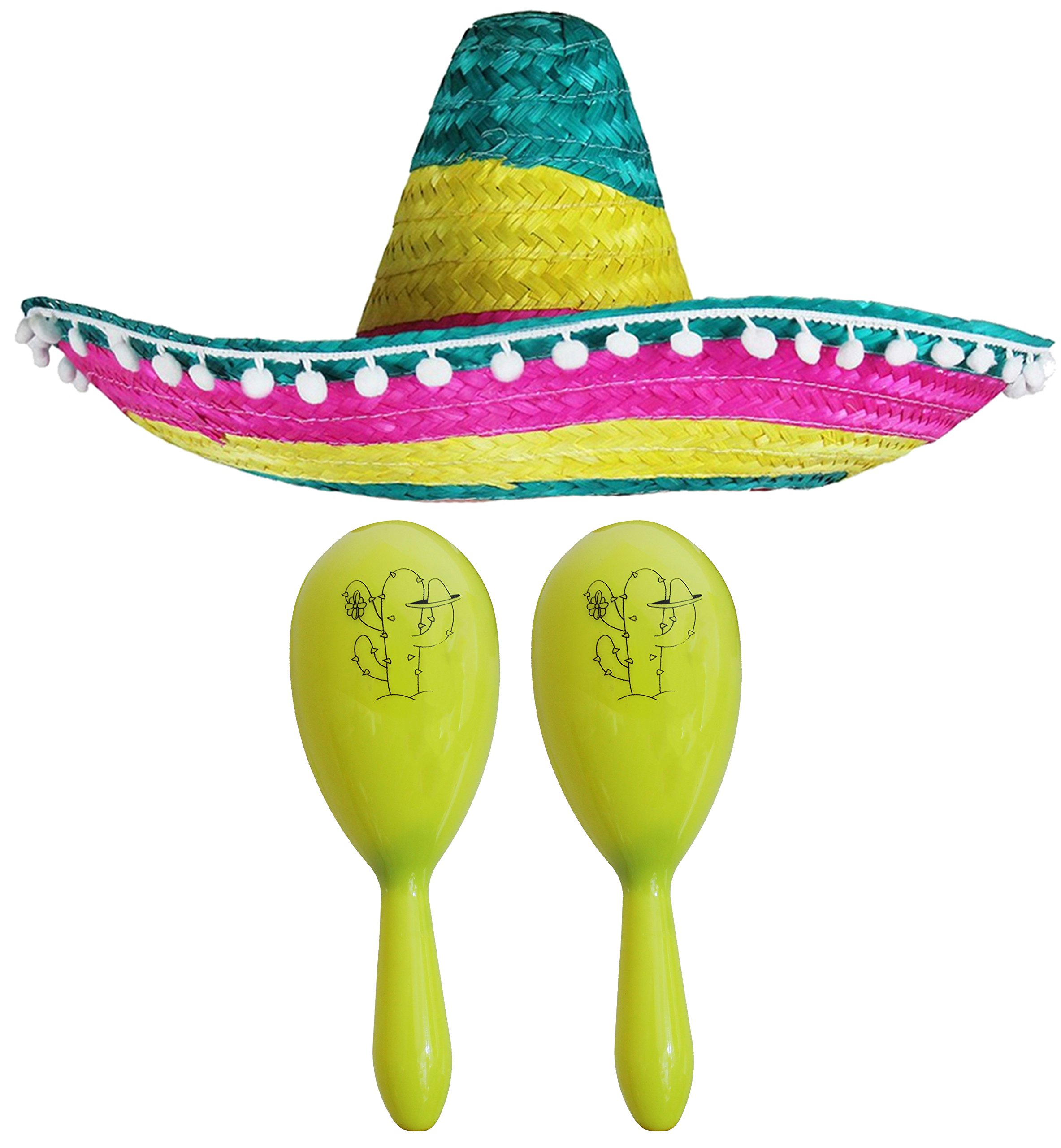 Mexican Fancy Dress Accessory Set - Mexican Sombrero With 2x Maracas - Perfect for Mexican Fancy Dress Costumes Senorita Bandit Mariachi Cinco De Mayo Fancy Dress