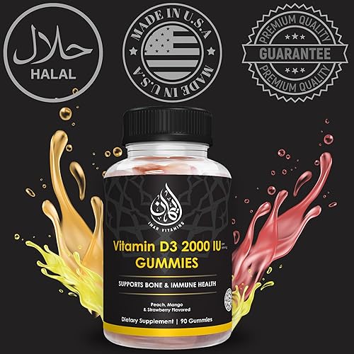 Miniatura 4 de Gomitas de vitamina D3 Halal para adultos, hombres y mujeres  1000 UI - 2000 UI  Apoya la salud ósea, inmunidad y corazón  Vegetarianas, sin OMG,