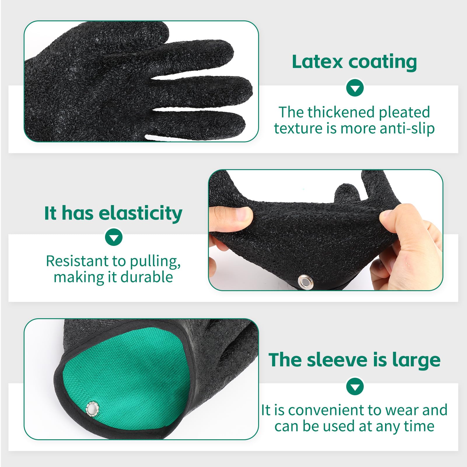 Guantes de pesca antideslizantes, 1 par, guantes de aterrizaje, engrosados, de alta elasticidad, resistentes al agua, a prueba de pinchazos, antideslizantes, resistentes al desgaste, para lucio