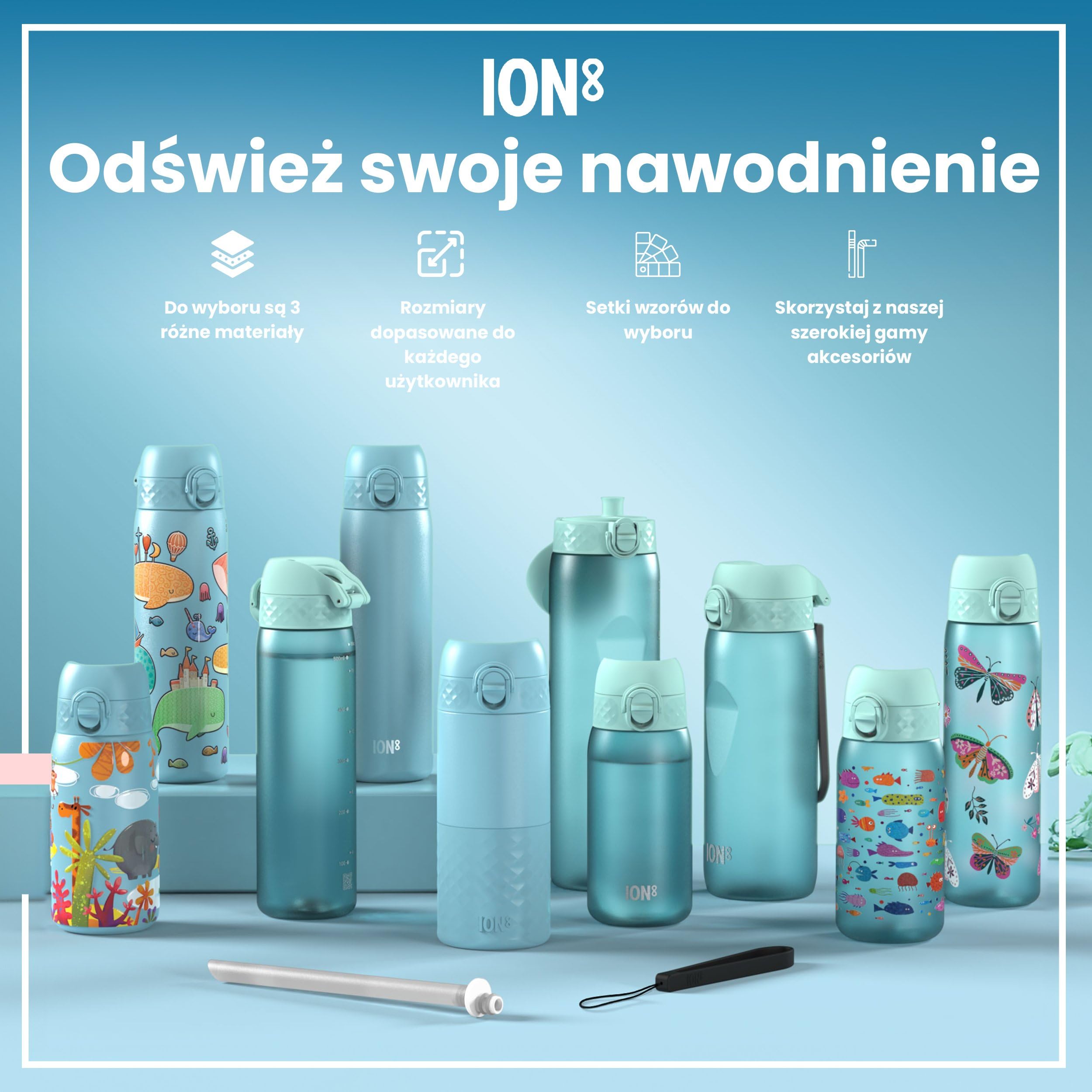 ION8 Butelka dla Dzieci, 350 ml/12 oz, Szczelna, Łatwa do Otwarcia, Bezpieczny Zamek, Można Myć w Zmywarce, Bez BPA, Uchwyt do Przenoszenia, Łatwa do Czyszczenia, Bezwonny, Safari