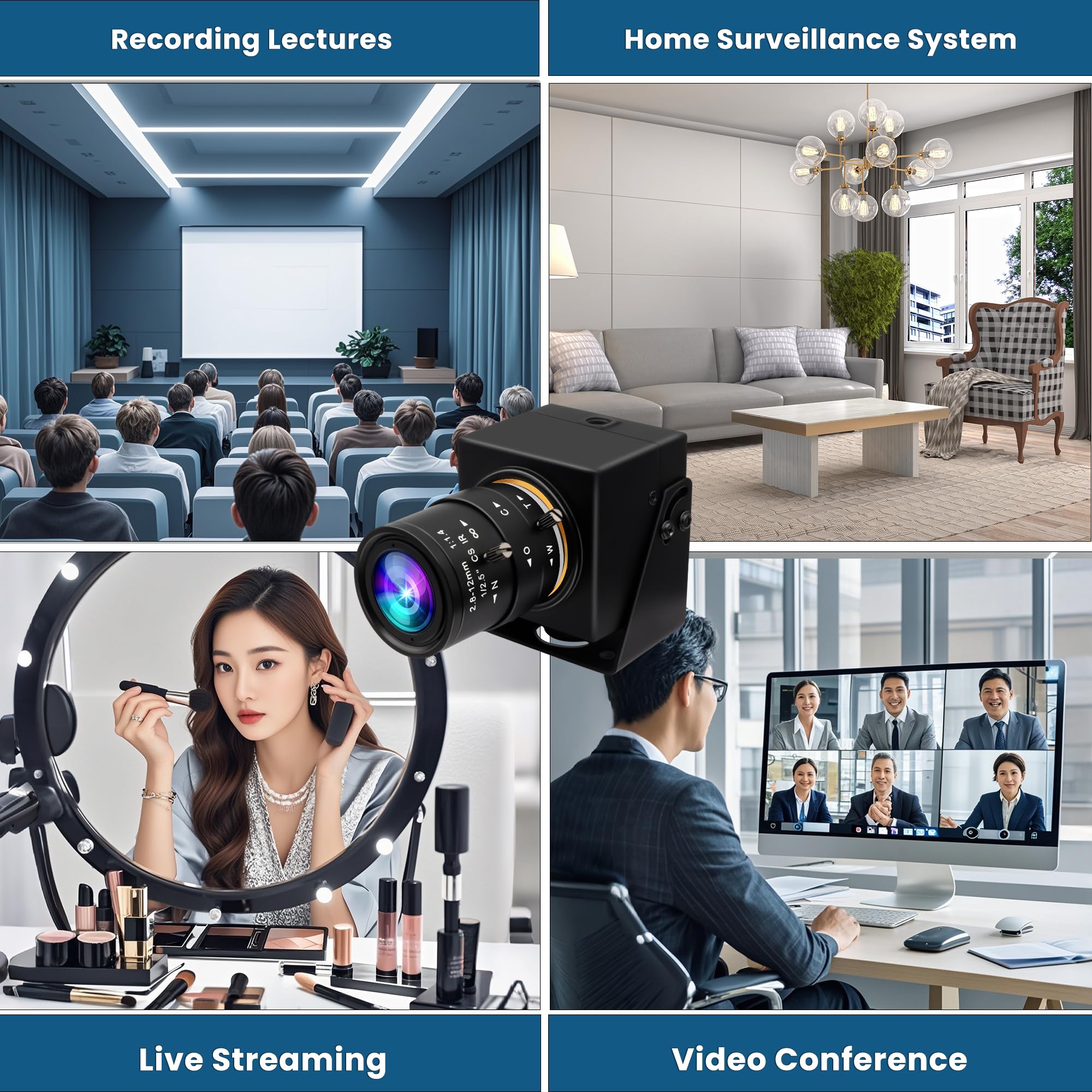ELP Global Shutter Webcam USB 5MP 50fps ad alta velocità 1440P 60fps Telecamera varifocale Teleobiettivo (zoom 4X)