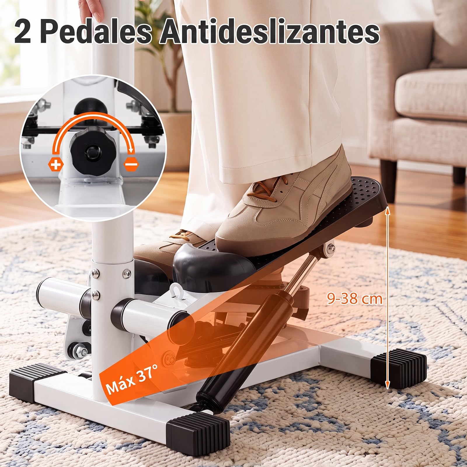 COSTWAY Máquina de Steps con Pedales Altura Ajustable y 2 Bandas Elásticas
