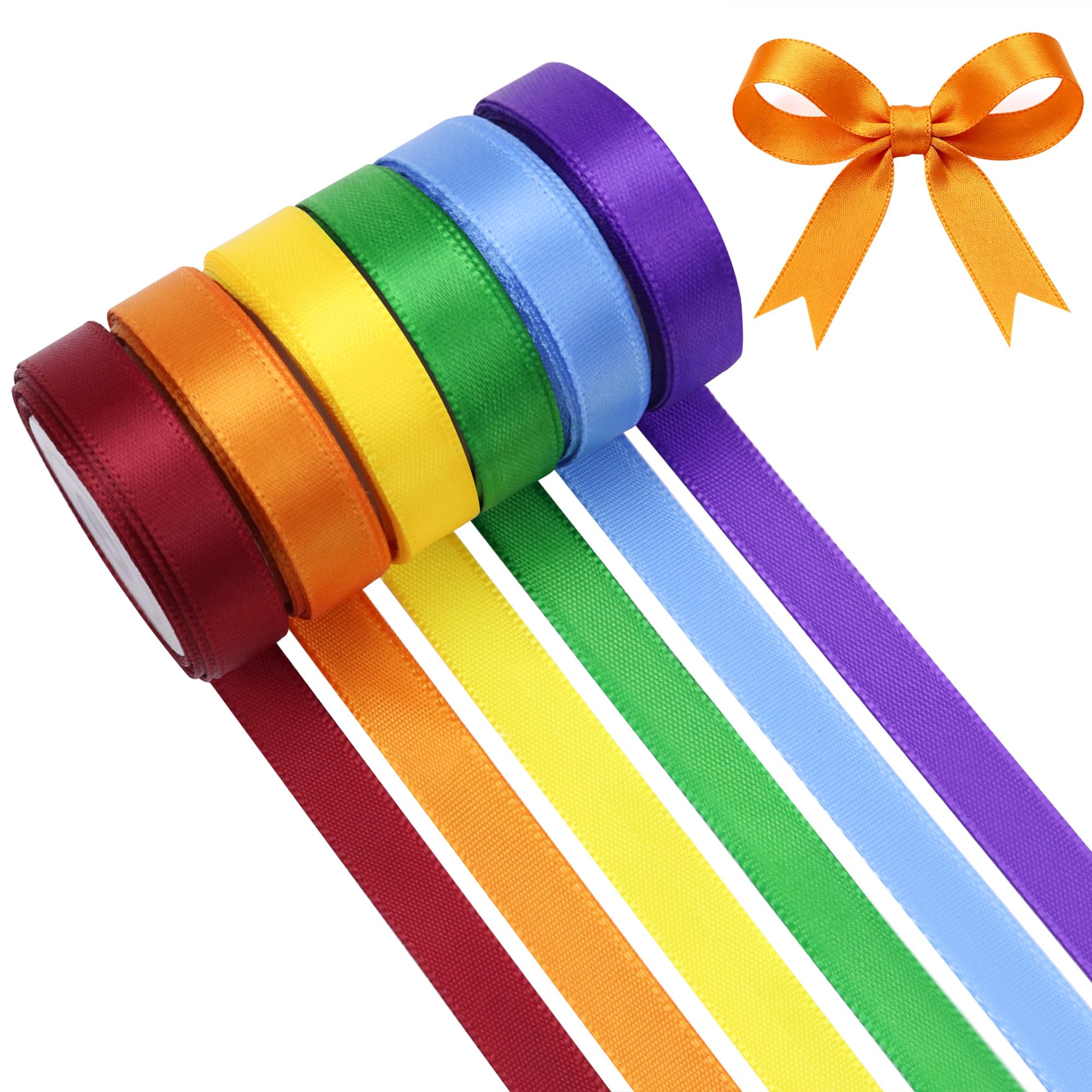 6-Roll Multicolor Satin Ribbon, 10mm x 4.5m, for Wedding, Gift & Crafts