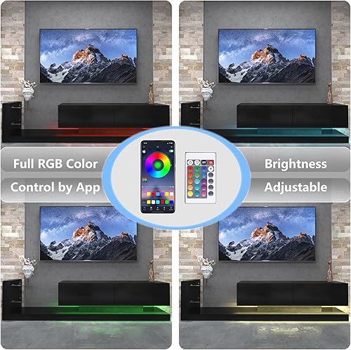 Miniatura 7 de Soporte de TV LED para TV de 50, 55, 65, 70, 75 pulgadas, moderno centro de entretenimiento con almacenamiento abierto y 2 gabinetes de