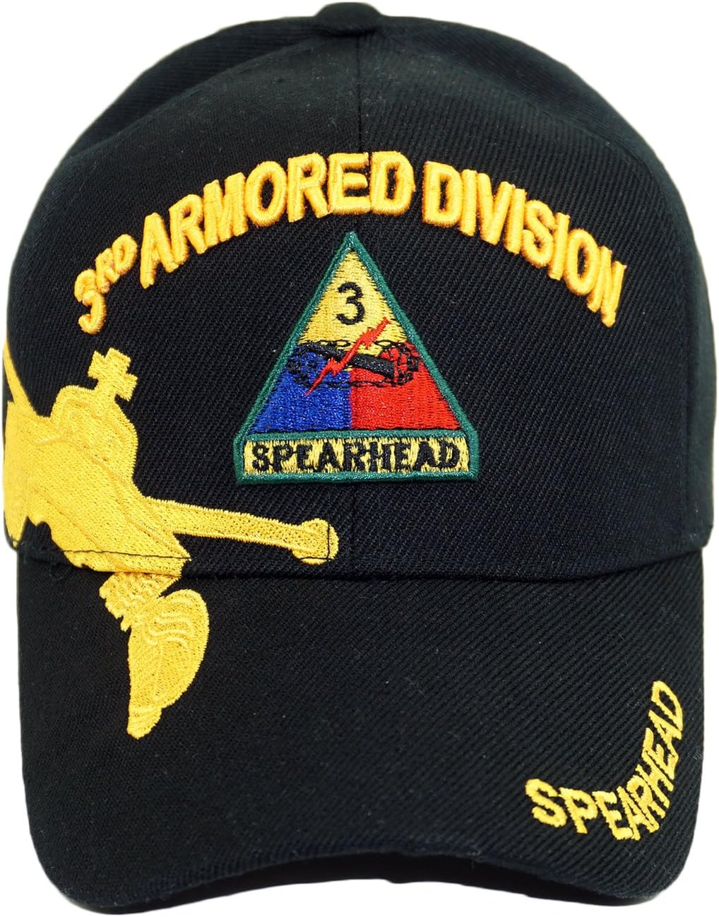 U.S. Military Official Licensed Embroidery Hat Army Navy Veteran Baseball Cap (3RD Armored Division SPEARHEAD-Black)