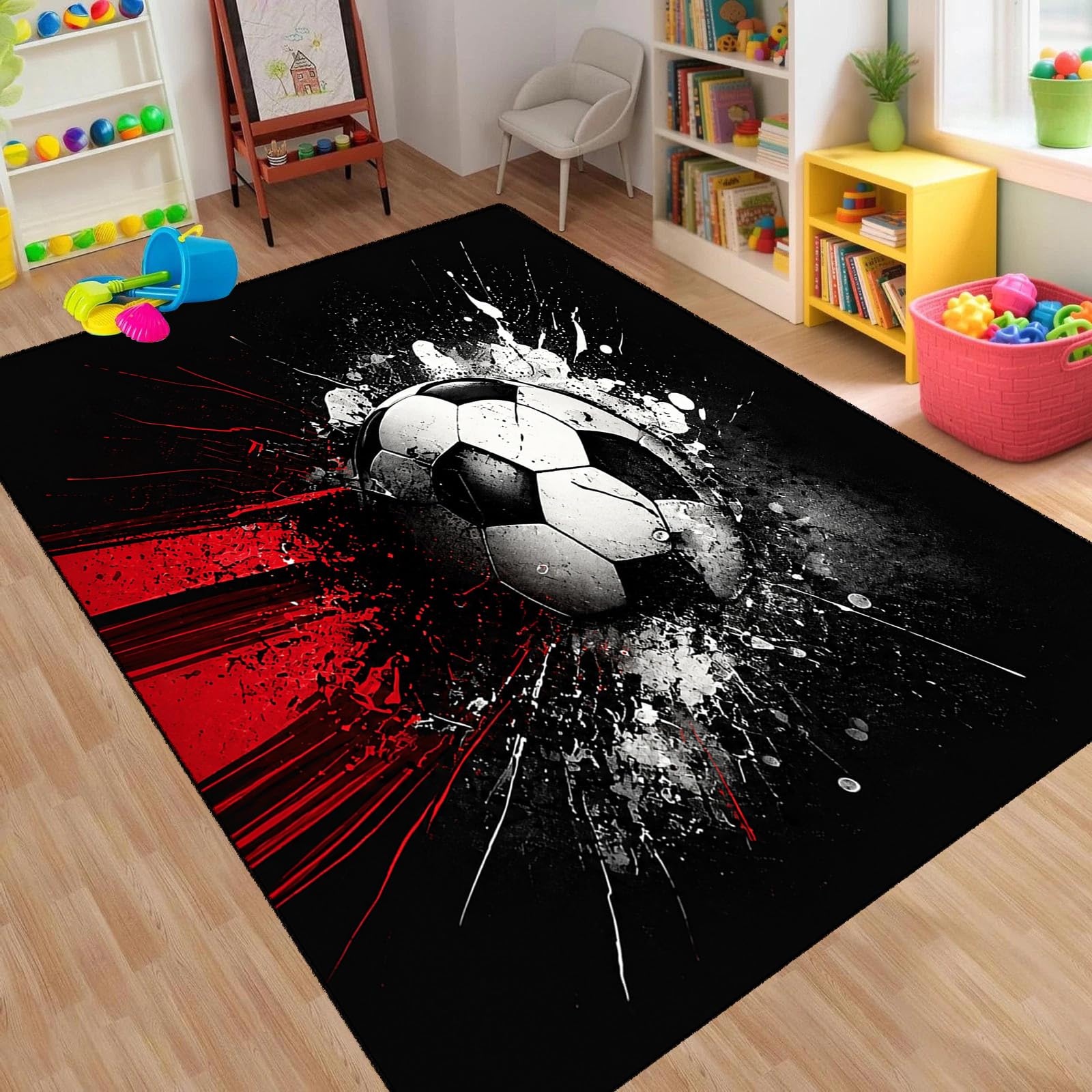 MUOUCTE Football Area Rug Abstract Sports Carpet 140x200cm