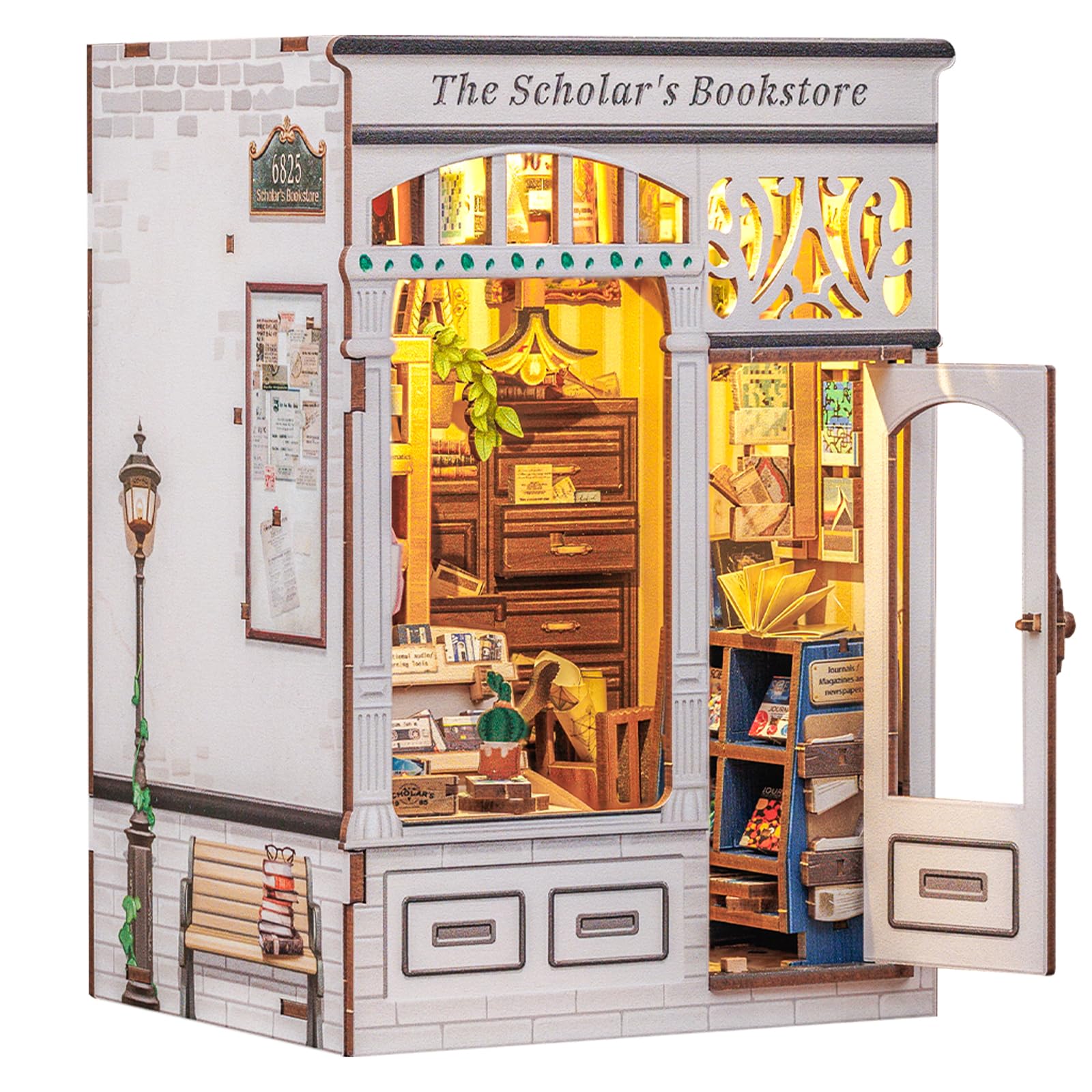 Kit fai da te per adulti – Magic Alley casa in miniatura Diorama, puzzle 3D in legno fermalibri decorazione con luce LED, kit in miniatura a tema mago, regalo per gli amanti