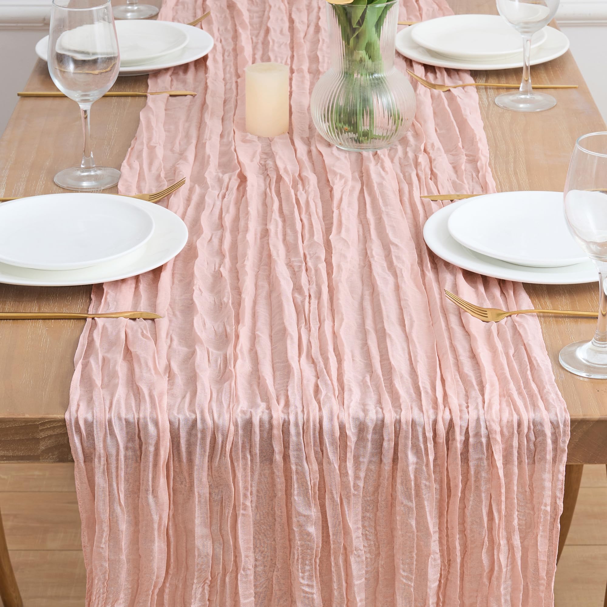 Asee'm 12PCS Tischläufer Käsetuch 300 x 90cm Staubiges Rosa Boho Transparente Läufer Tisch Hochzeit Gaze Stoff Rustikale Käse Tuch für Braut Dusche Party | Durchsichtiger Boho-Tischläufer für Partys, 308 cm lang, Stoff, Ostern, Hochzeit, Babyparty, Brautp