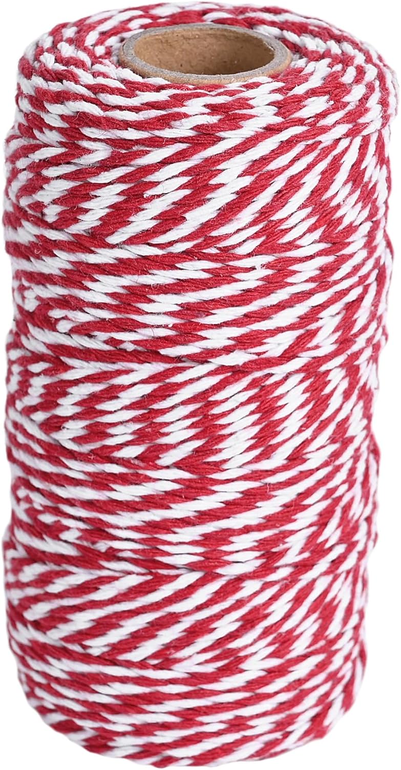 Cotton Bakers Twine Red & White 2mm (328 Feet) for Gardening Kitchen Crafts Gift Wrapping Christmas Decorations