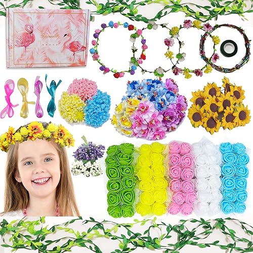Kit de manualidades de coronas de flores, haz tu propia guirnalda de coronas de flores, artes y manualidades hechas a mano para niños, diademas y