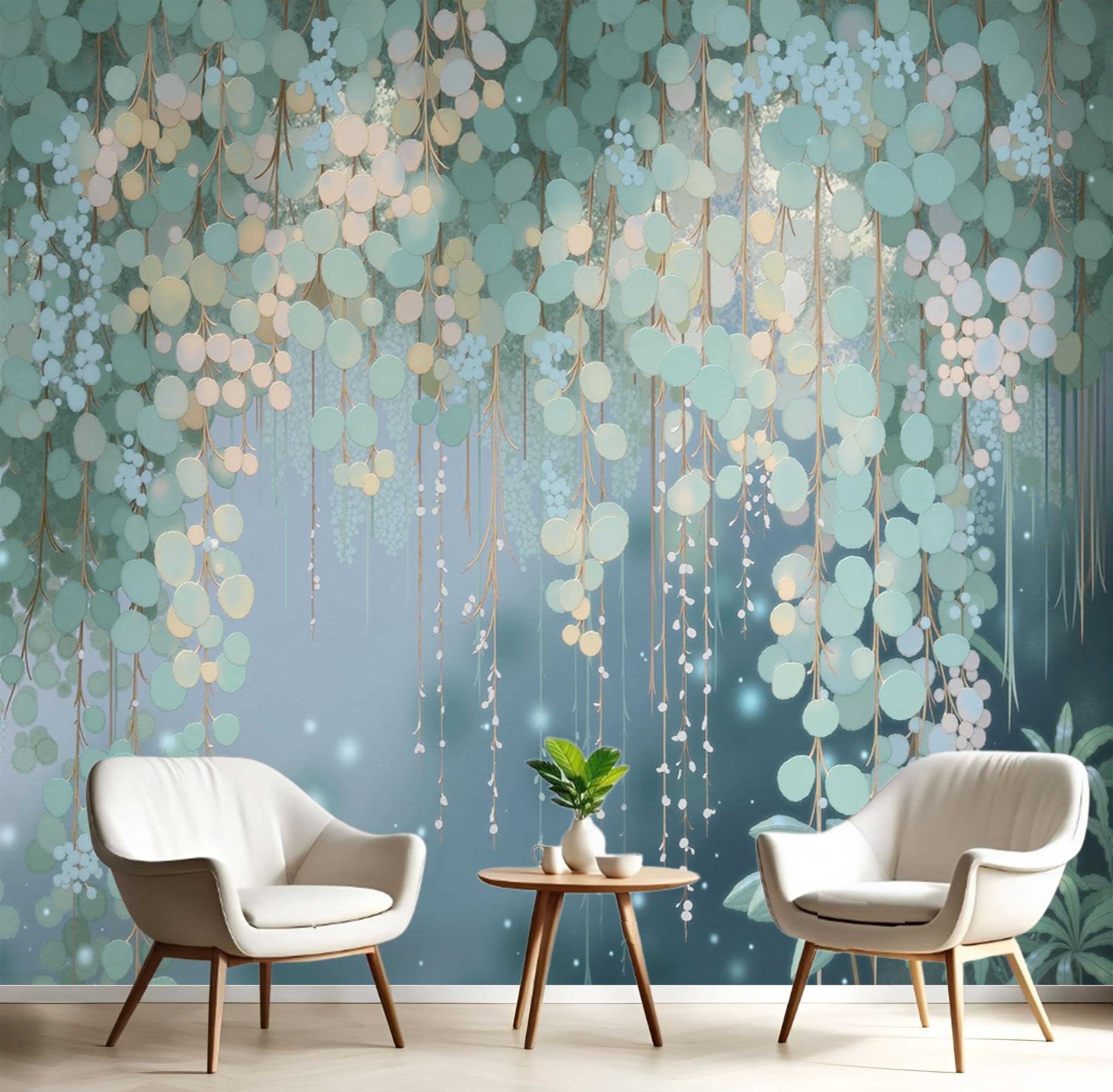 Papier peint soie feuilles vertes pour un salon moderne et chic