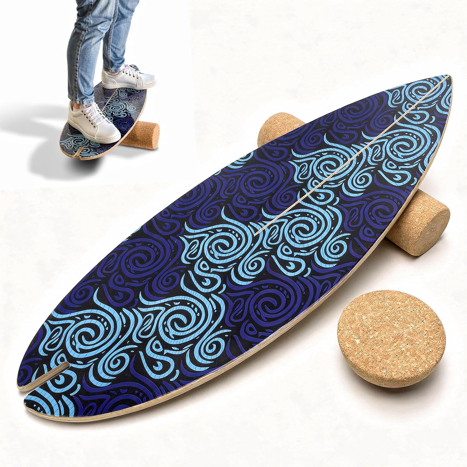 2026 NEW｜29" Surf Balance Board for Kids & Adults｜MAX. 350lbs Balance Boards with Cork Roller & Half Ball｜0.6" Wobble Board Trainer from Beginner to Advanced｜Wooden Slack Board