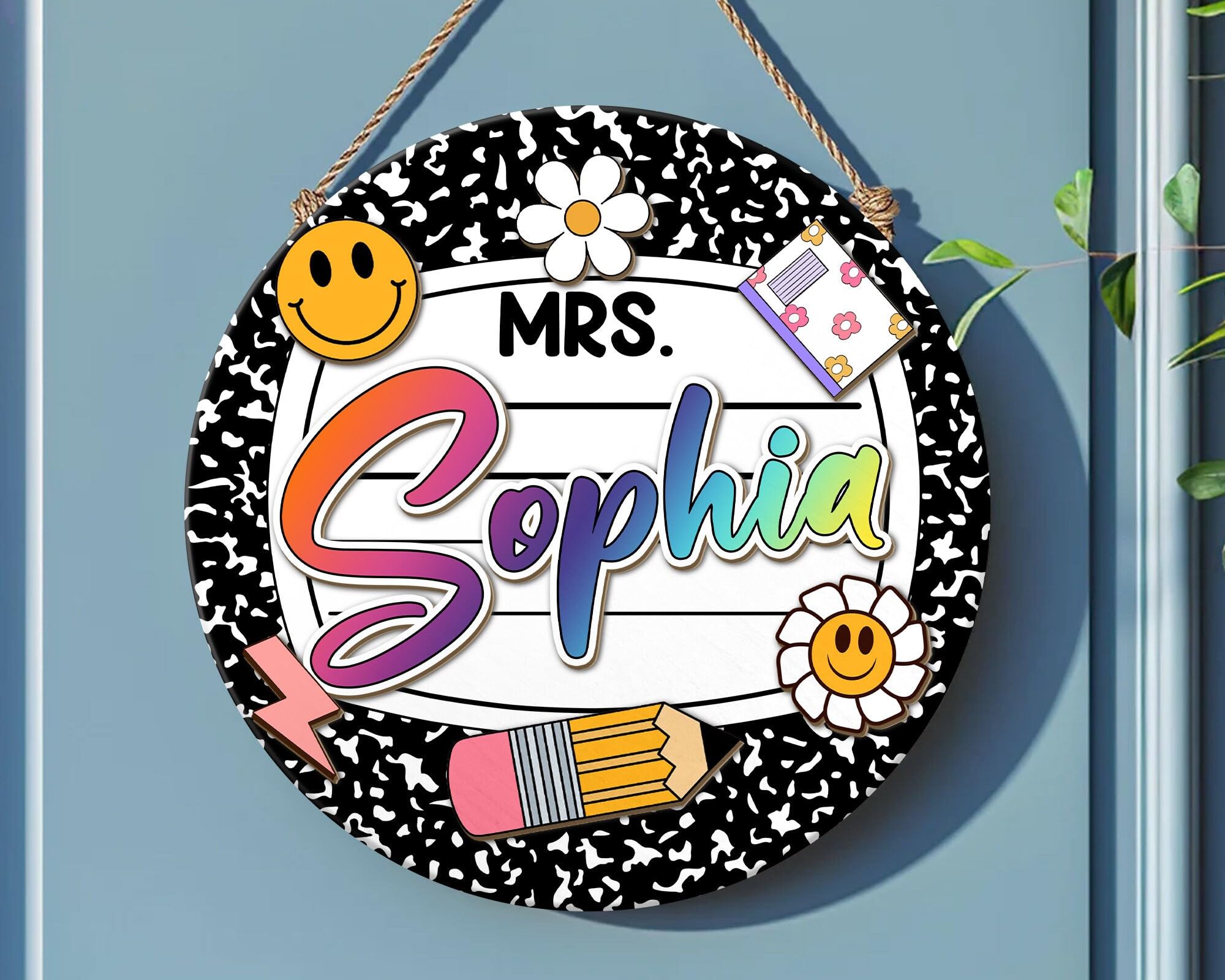 Personalized Teacher Door Sign, Teacher's Door Hanger, Composition Notebook Door Sign, Back to School Gift, Teacher Gift, Welcome Name Sign