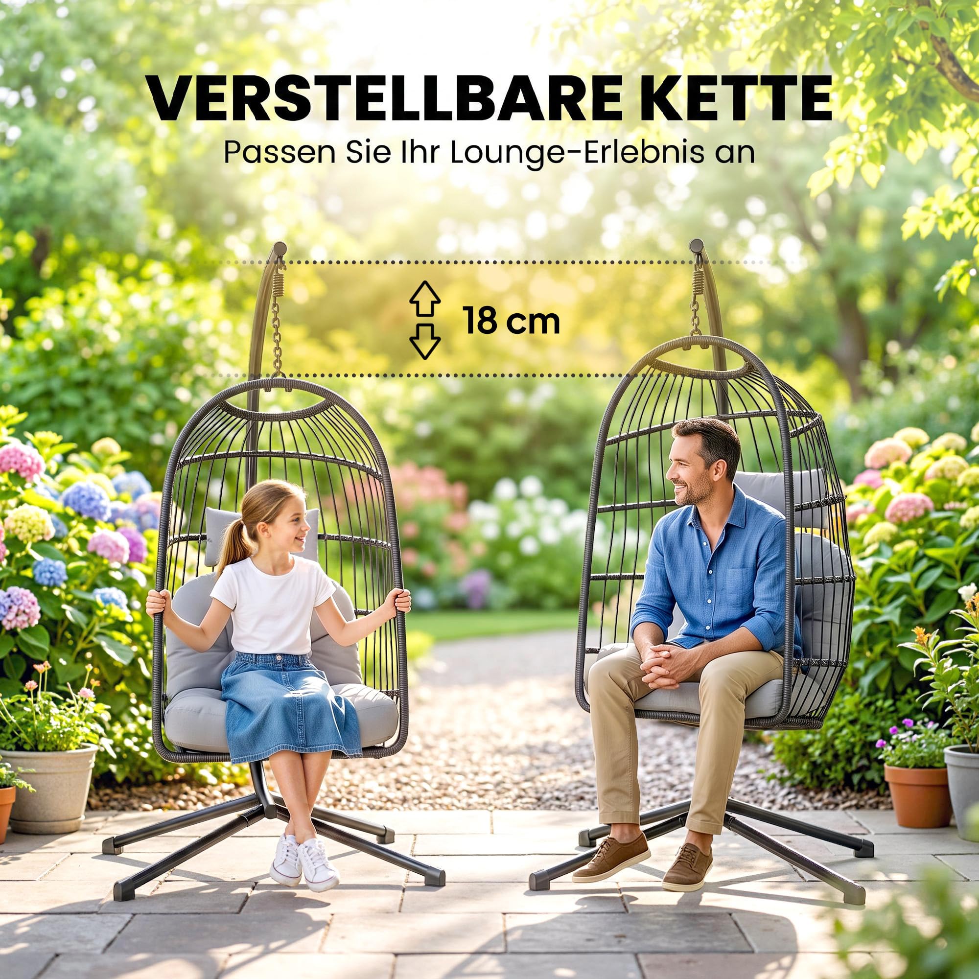 Outsunny Hängesessel mit Gestell faltbar Polyrattan Hängekorb mit Kissen | Sicherheitsgurt, Kopfstütze, Bänder, X-Bein, Höhenverstellbar, Hängeschaukel, Outdoor Hängestuhl für Balkon Terrasse