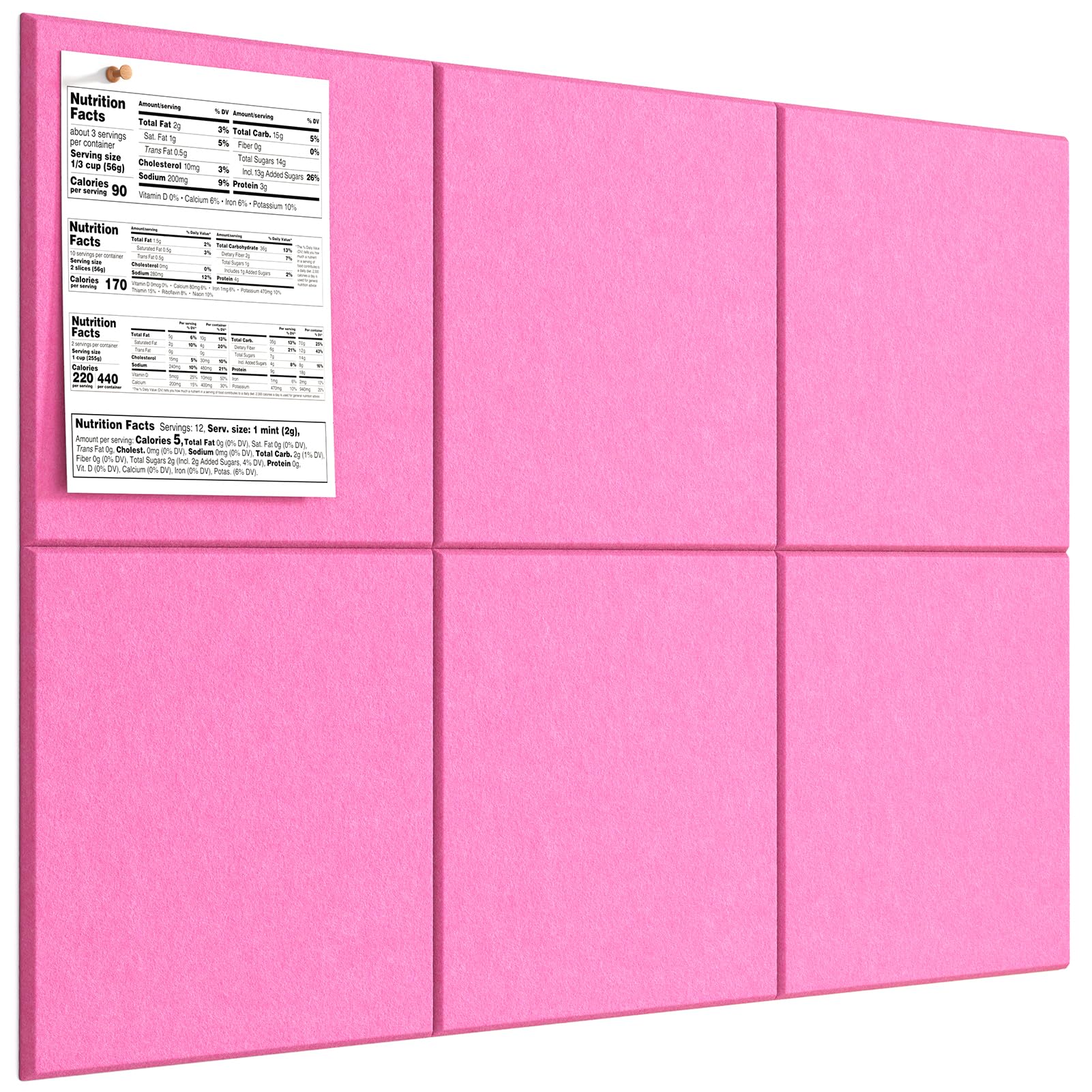MaxGear Large Cork Board for Wall 36" x 24", Pink Bulletin Board, 6 Pack Felt Wall Tiles with Pushpins, Cork Boards for Office Pin Board Tack Board