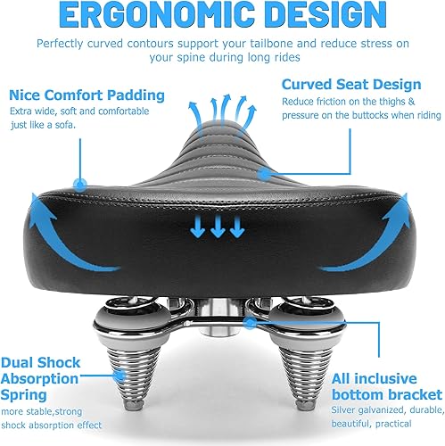 Miniatura 3 de Asiento de bicicleta ancho para hombres y mujeres, cómodo cojín de asiento de bicicleta grande acolchado suave, cómodo de gran tamaño para silla de