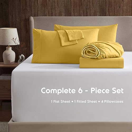 Miniatura 7 de Nestl Juego de sábanas extra profundas tamaño Queen, sábanas transpirables y refrescantes de 6 piezas, juego de ropa de cama de lujo con bolsillos