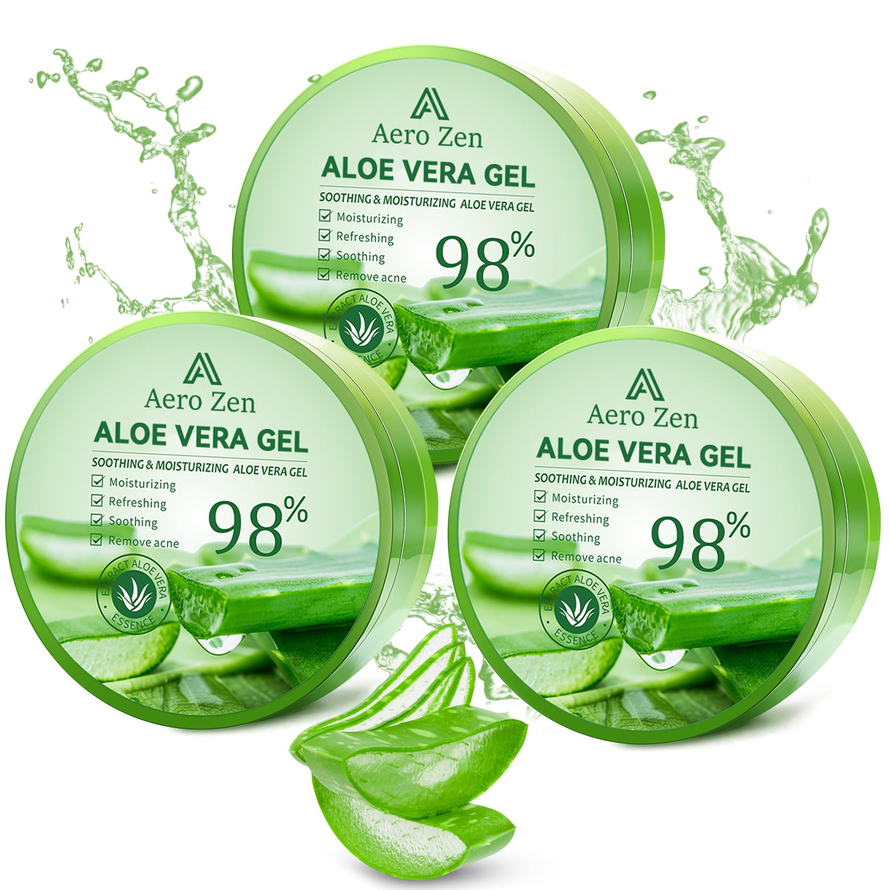3-Pack Pure Aloe Vera Gel for Face & Body, 98% Pure Aloe Vera Gel for Skin, Scalp, & Hair, Soothing Aloe Face Moisturizer, Multipurpose Skin Care（30oz