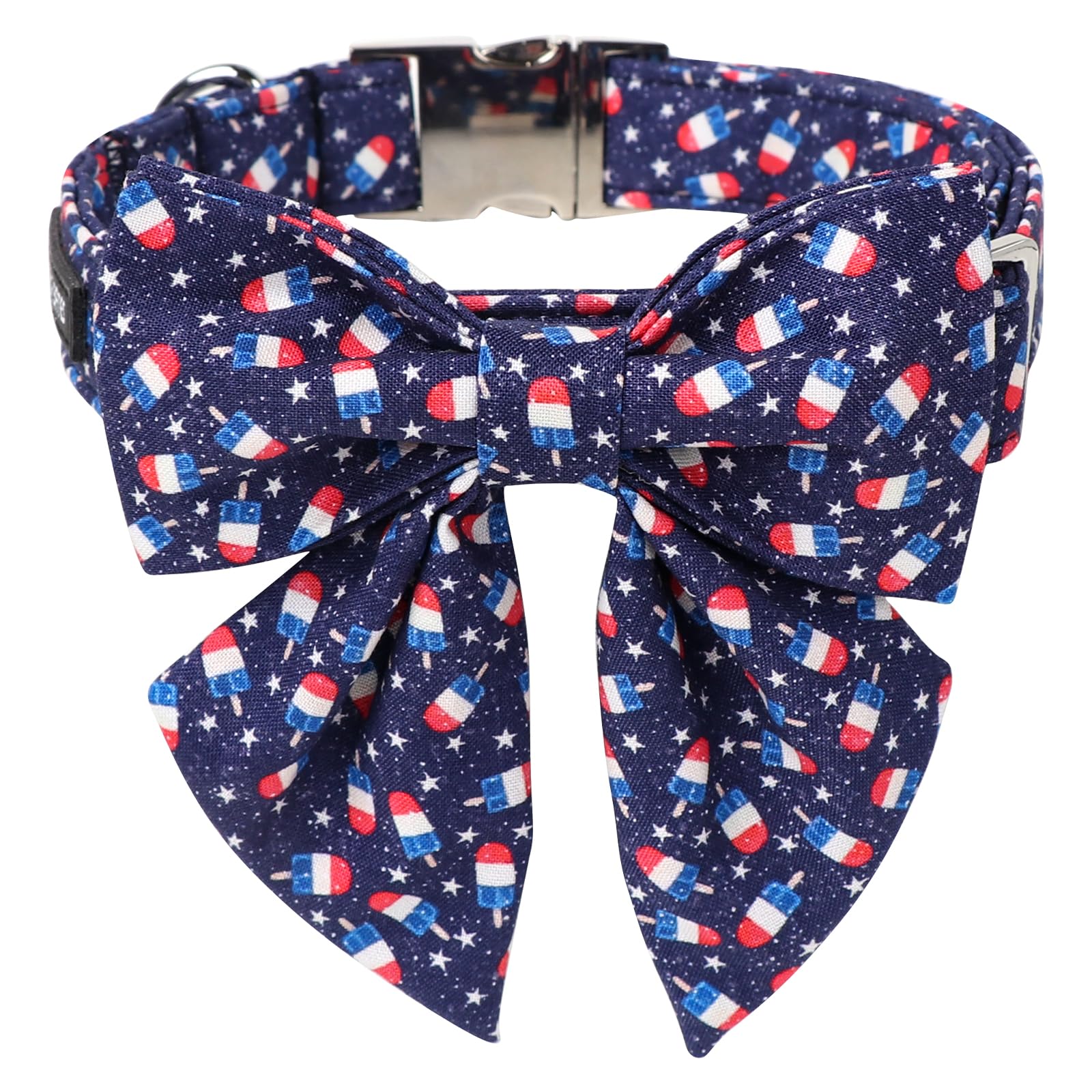 Maca Bates American Flag 4th of July Dog Collar with Sailor Bow 4 of 7 for Dogs Adjustable Durable Icecream Patriotic USA Collars Summer Independence