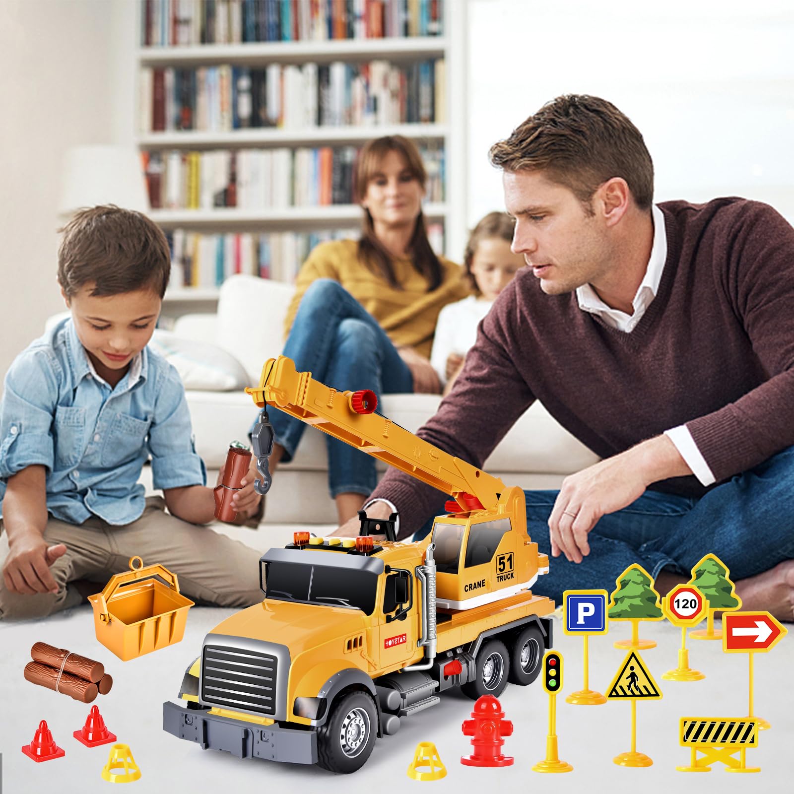 Aragallant Camion Grue Jouet Enfant, Grue de Chantier avec Son, Véhicule Chantier Jouet Garçons, Cadeaux pour Enfants de 5 à 7 Ans