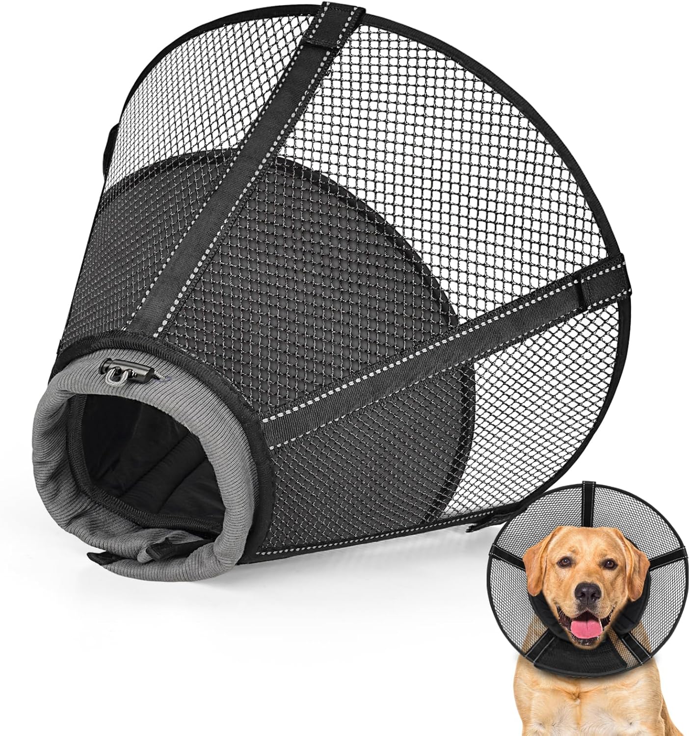 Dog Cone Collar After Surgery to Stop Licking: Soft Mesh Recovery Collar with Detachable Pad, Elizabeth Cone Alternative for Large Medium, Small Dogs, Normal Eating and Drinking (M)