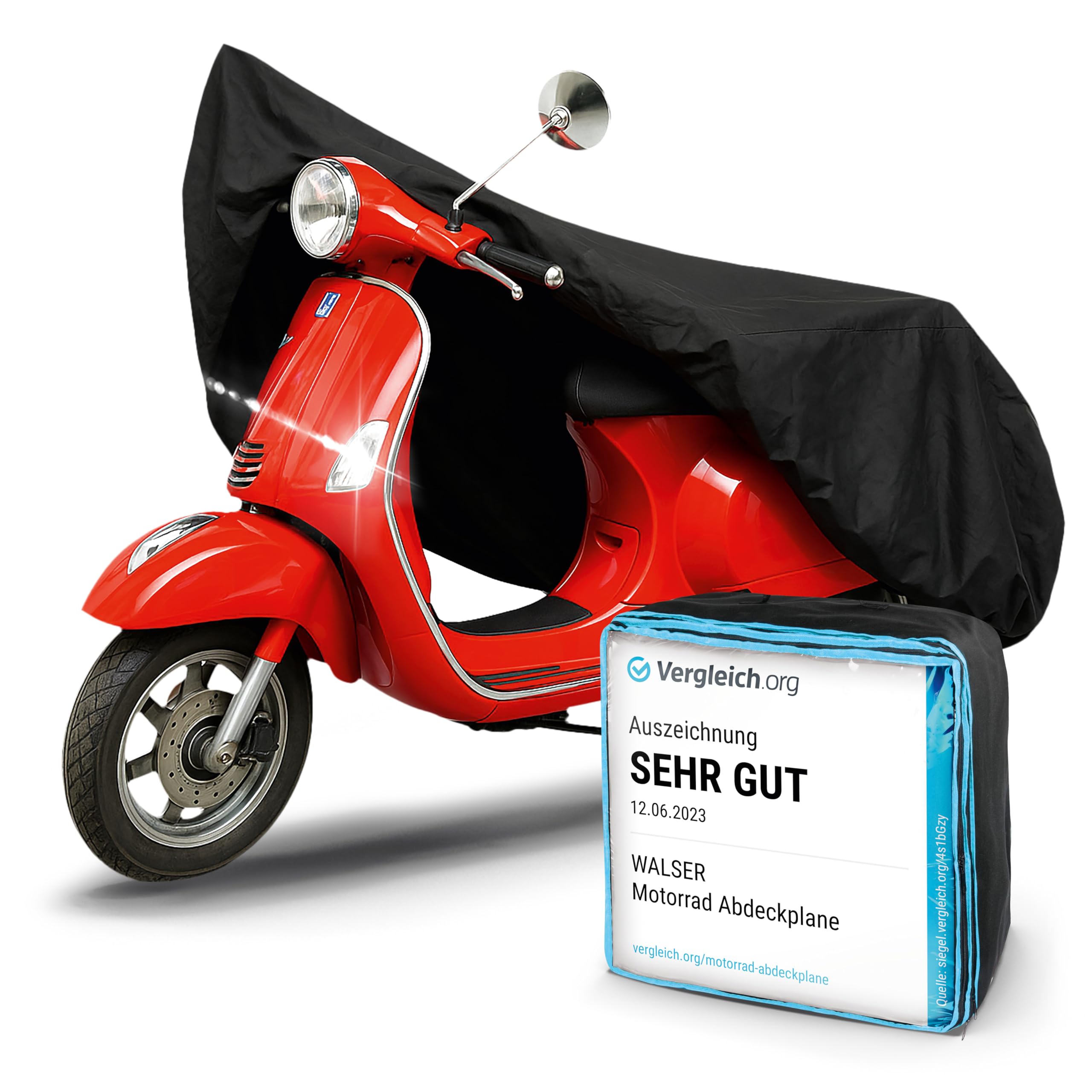 WALSER Premium Motorrad Abdeckplane S, Auszeichnung Sehr Gut* Abdeckplane wasserdicht, Vespa Abdeckplane aus PVC, Outdoor Motorrad Plane, Zubehör, schwarz 185x90x110 cm