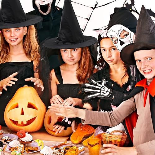 Miniatura 5 de ZeeDix 8 sombreros de bruja de Halloween, sombrero de bruja colgante negro con cuerda colgante de 98 pies, accesorios de disfraz de Halloween,