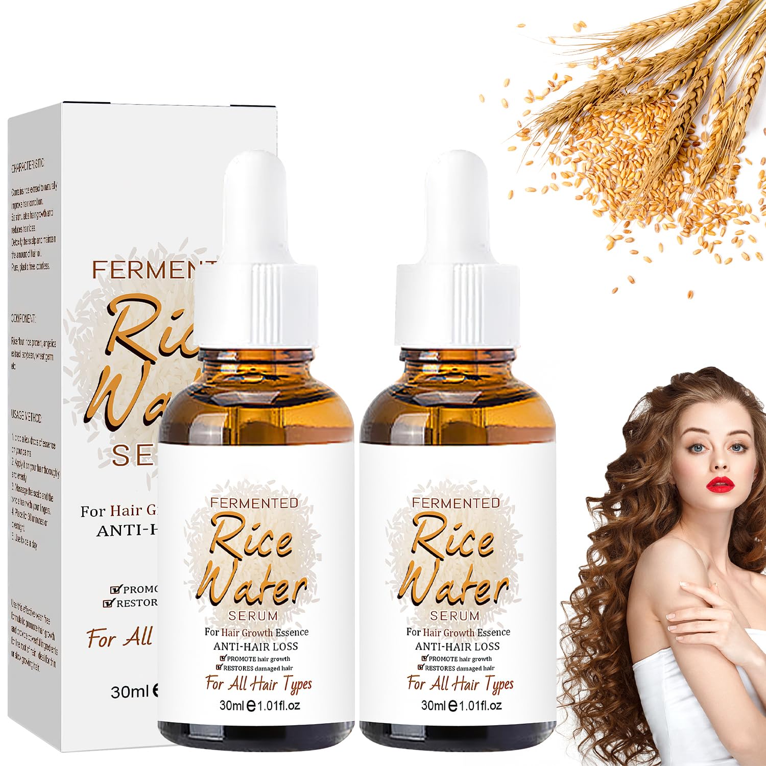 Rice Water Hair Serum, Rice Water for Hair Growth, Rice Water Shampoo and Conditioner, Rice Water Serum for Hair Growth, Skin Care for Women and Men