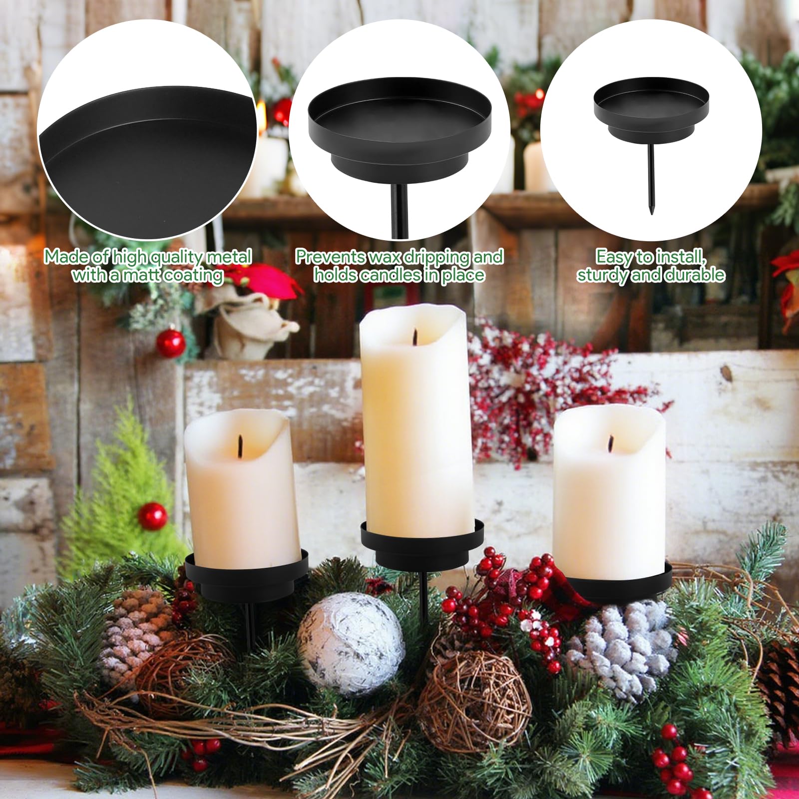 Lot 4 Bougeoirs Dorés 2-en-1 Pour Couronne De L'Avent – Support Bougie 8 Cm Métal, Pliable Pour Table Noël Ou Couronne