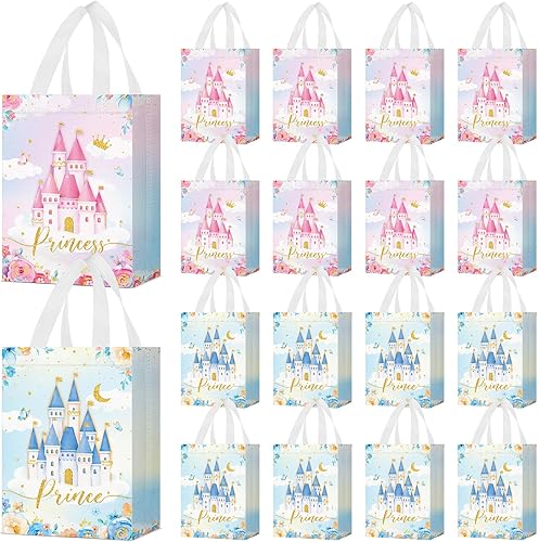 Locmeo 24 bolsas de regalo de príncipe y princesa con asas, reutilizables, no tejidas, bolsas de dulces de castillo, bolsas de regalo de princesa