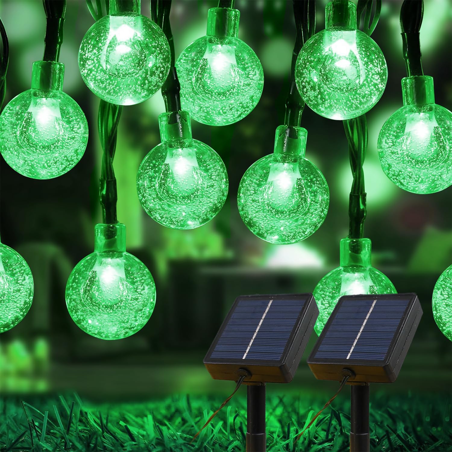 USOKYO Solar Lights Outdoor Waterproof, 2 Pack Total 120LED 72FT Solar String Lights for Outside with 8 Modes, Outdoor String Lights Crystal Globe Patio Lights for Garden Yard Party Decor (Green)
