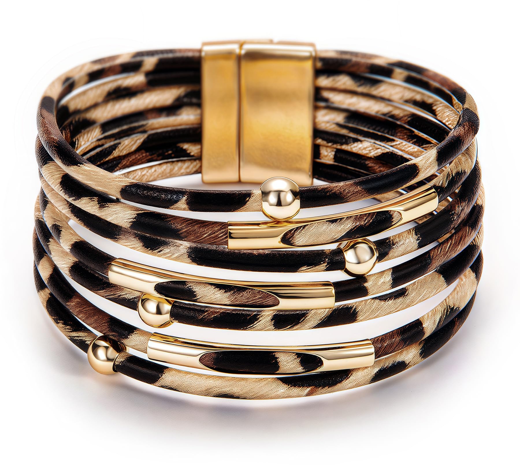 Fesciory Leather Wrap Bracelet for Women, Boho Western Layered Cuff Jewelry | Stackable Bracelets, Easy-On Clasp, Daily Wear, Pairs with Boho Western Outfits, Gift for Women