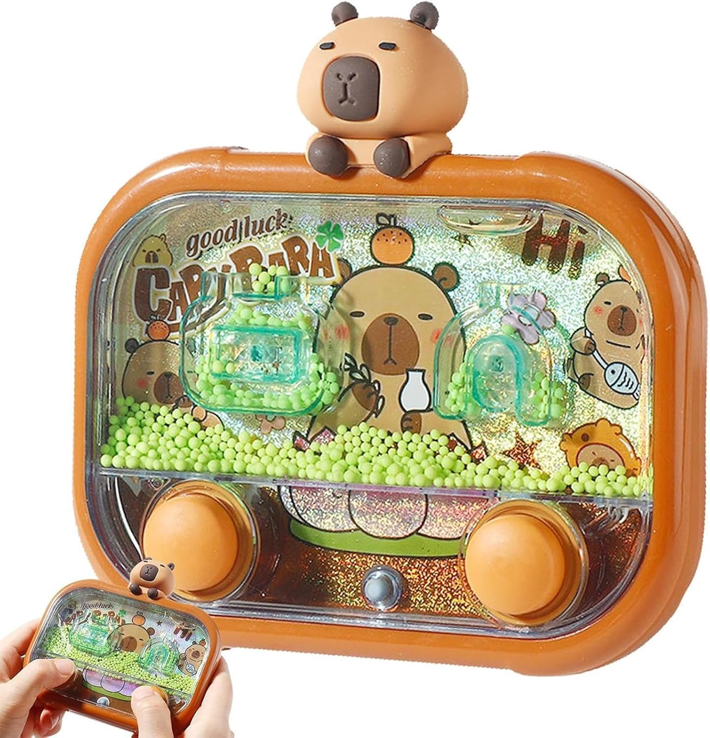 Pinball Toy - Capybara Water Bead Game, Double-Button toss Toy with LED Light, Handheld Activity | 1-Pack Travel Entertainment for Children Boy Girl Youth Adult Student Travel School