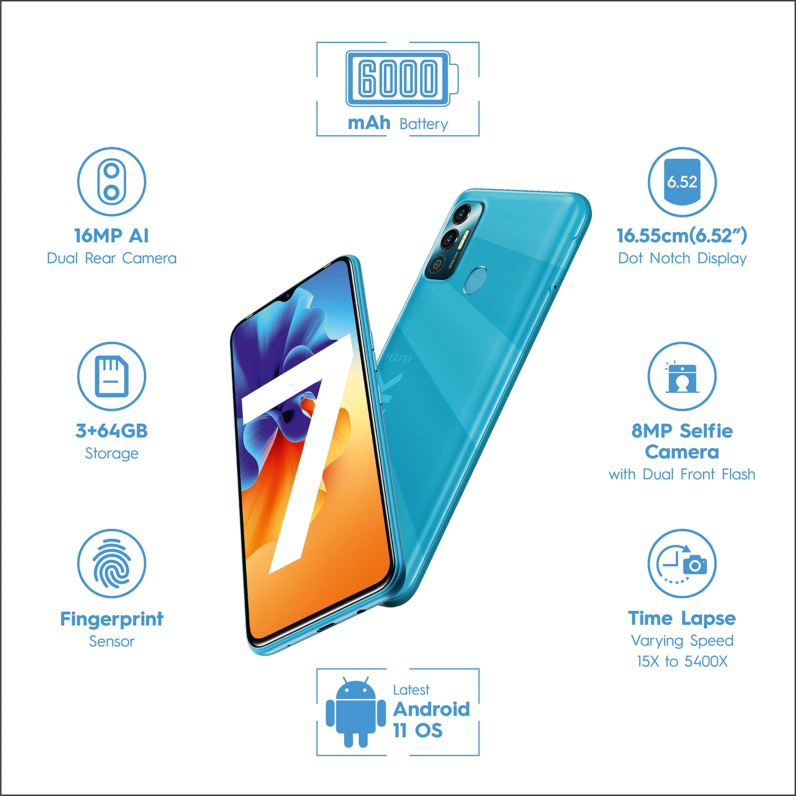 Buy TECNO Spark (Morpheus Blue, 3GB RAM, 64 GB Storage