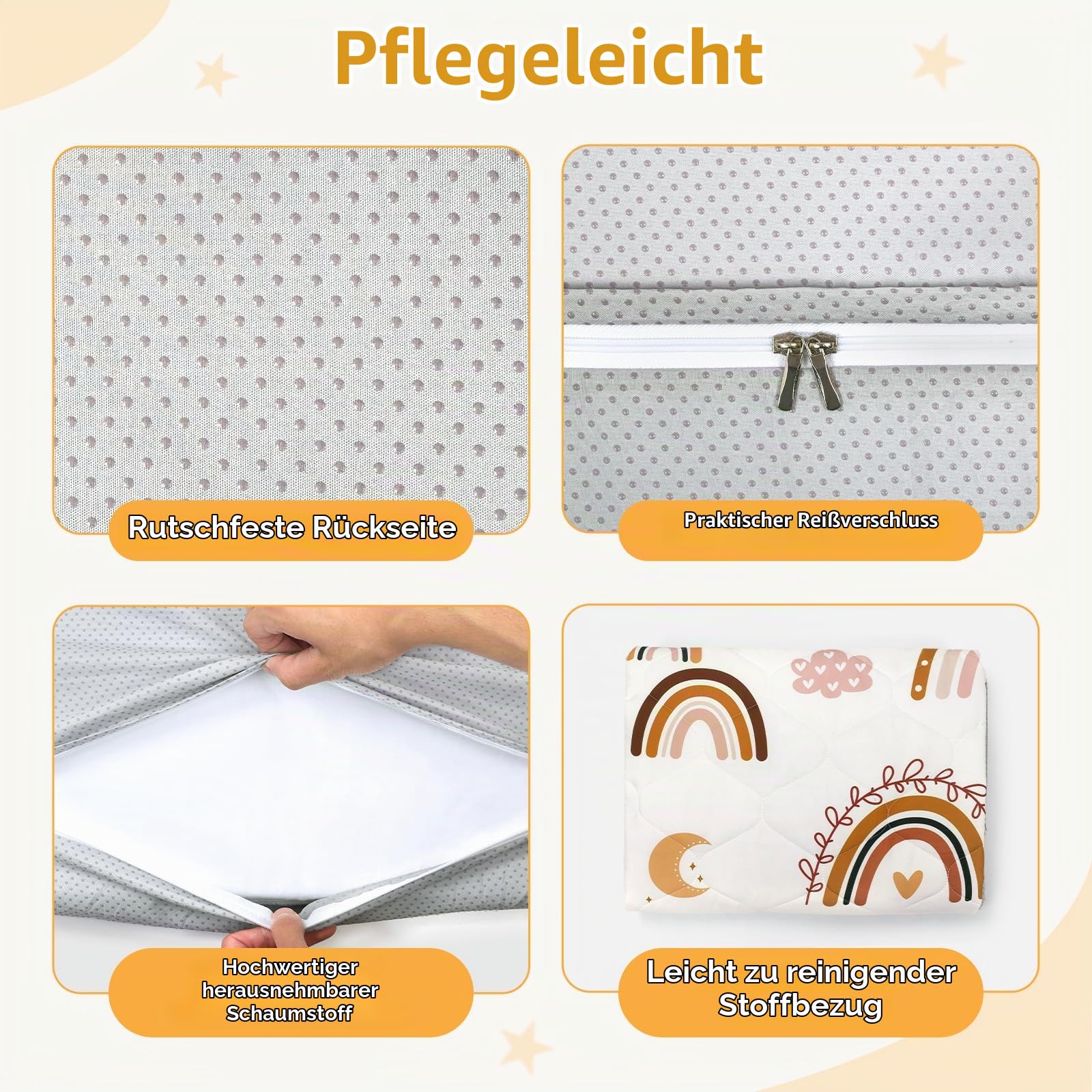 decalsweet Spielmatte Baby 127×127cm mit Rutschfest, Extra Dicke 2cm Weiche Abtrennbar Krabbelmatte Baby, Faltbar Krabbeldecke für Baby Krabbelteppich für Kinderzimmer Indoor Outoor Zaun (Regenbogen)