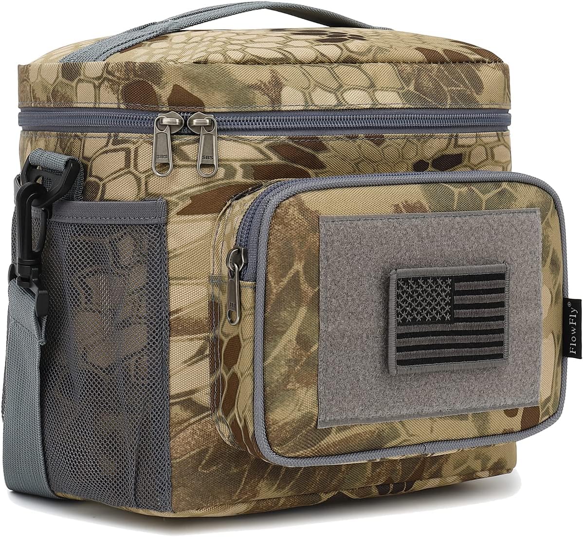 FlowFly Lunch Bag, Insulated Cooler, Thermal Lunch Box Tote with MOLLE/PALS Webbing, Adjustable Padded Shoulder Strap, for Tactical Men Women Adults and Boys Girls Kids (Camo#3, Medium)