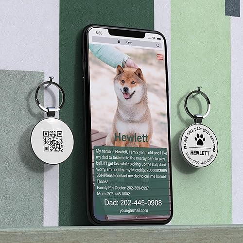 Miniatura 4 de Etiquetas de identificación personalizadas para mascotas, código QR personalizable, etiqueta de perro y gato  Perfil en línea para mascotas