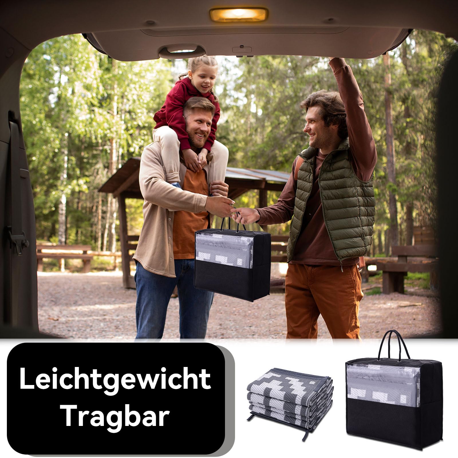 Homaxy Outdoor Teppich Wetterfest, Kunststoff Stroh UV-beständig Wendbar Faltbar Waschbar Balkon Garten Teppich für Terrasse Camping Picknick (120 x 180 cm, Grau & Weiß)