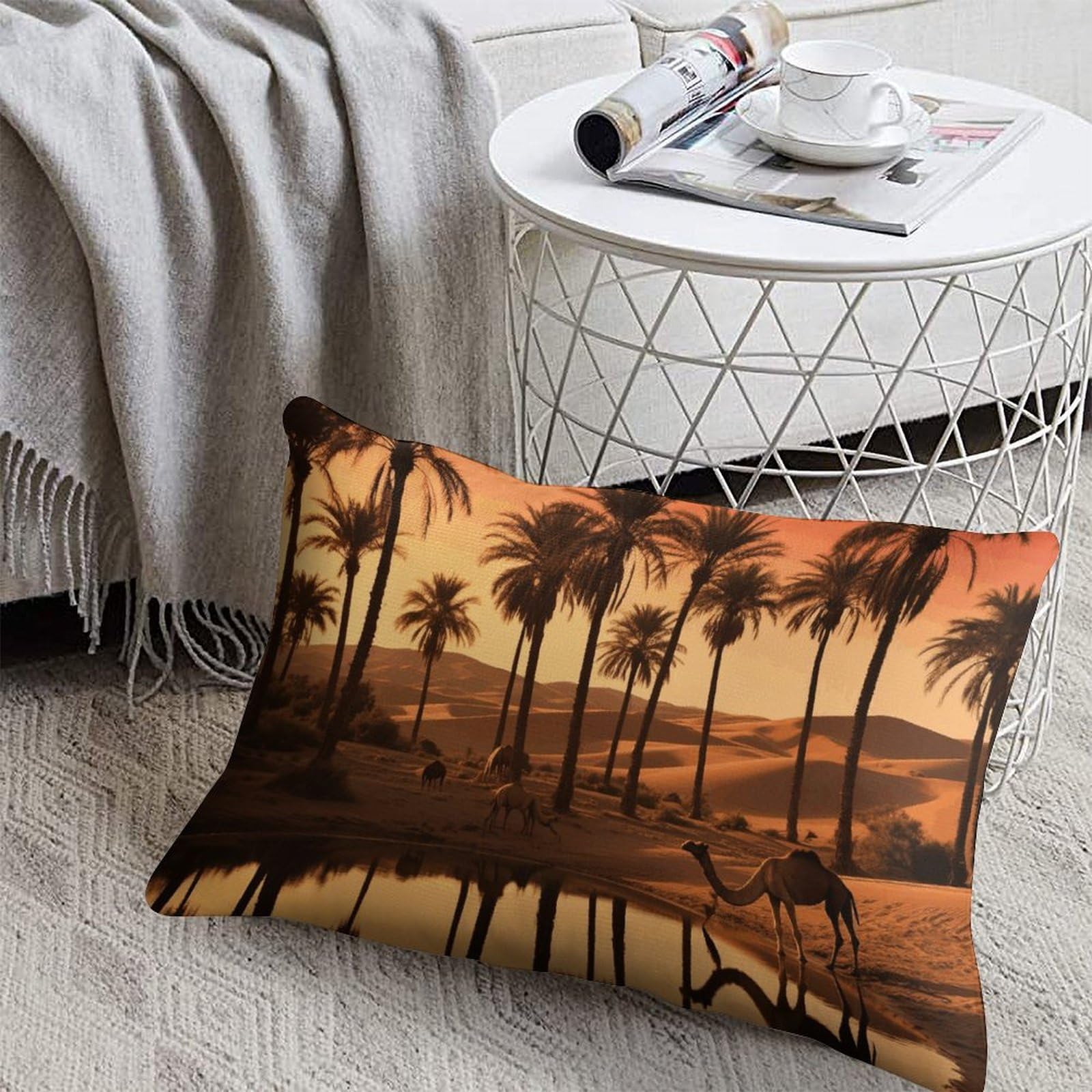 FodPand Decorative Throw Pillow Covers 8x12 Short Plush Plam Tree and Sunset Body Pillowcase Cushion Cases with Invisible Zipper Rectangle Lumbar Pillow Shells for Sofa Couch Chair Bed Home Decor