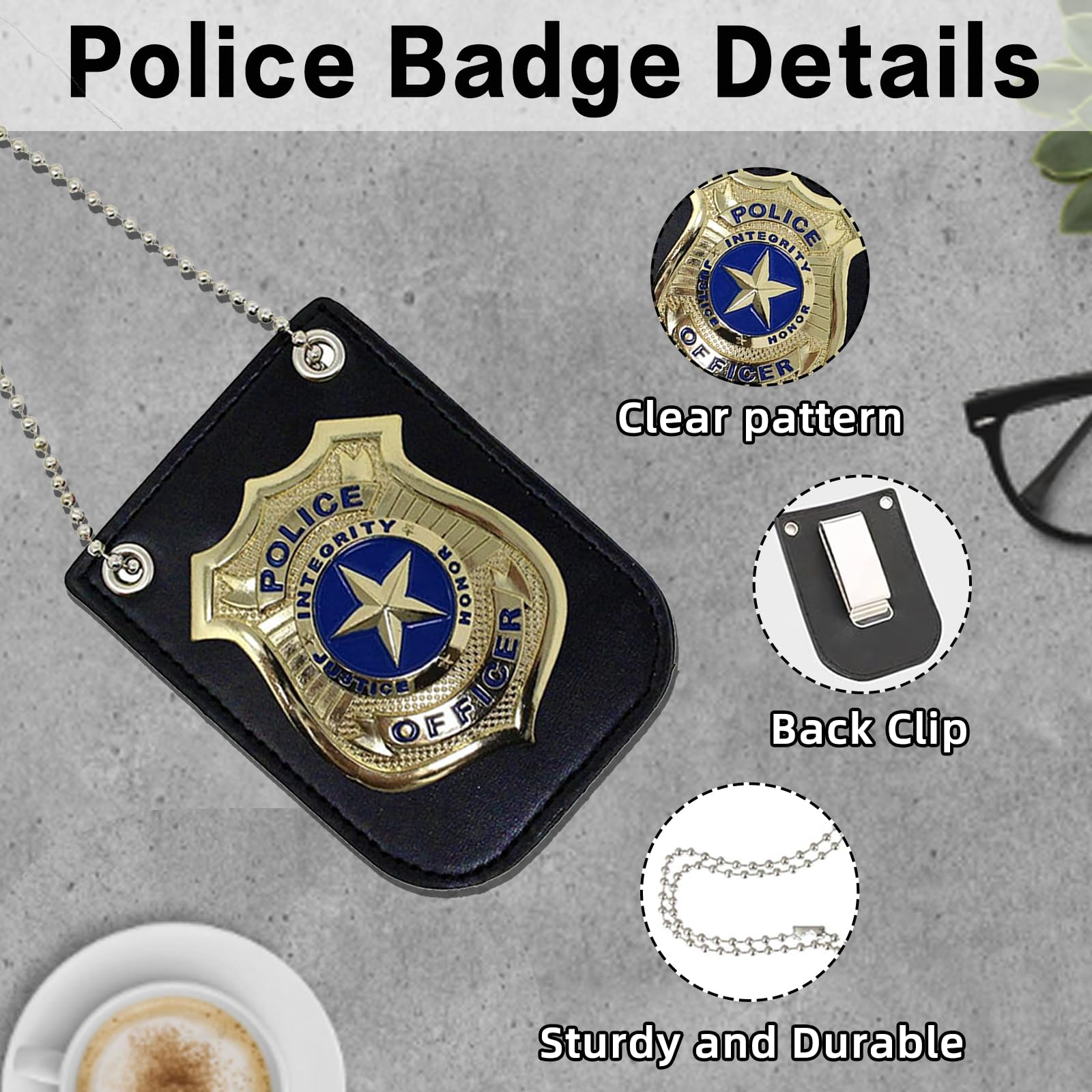 Kit Déguisement Policier 7 Pièces - Menottes, Casquette, Badge, Talkie-Walkie - Pour Enfants, Cosplay, Fête - 9