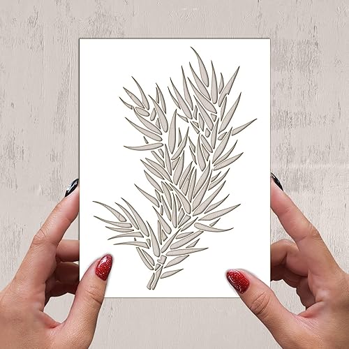 Miniatura 2 de Plantilla decorativa FLONZ (6 x 8 pulgadas) con diseño de ramas de pino para pintura de pared, álbumes de recortes y decoración de pasteles