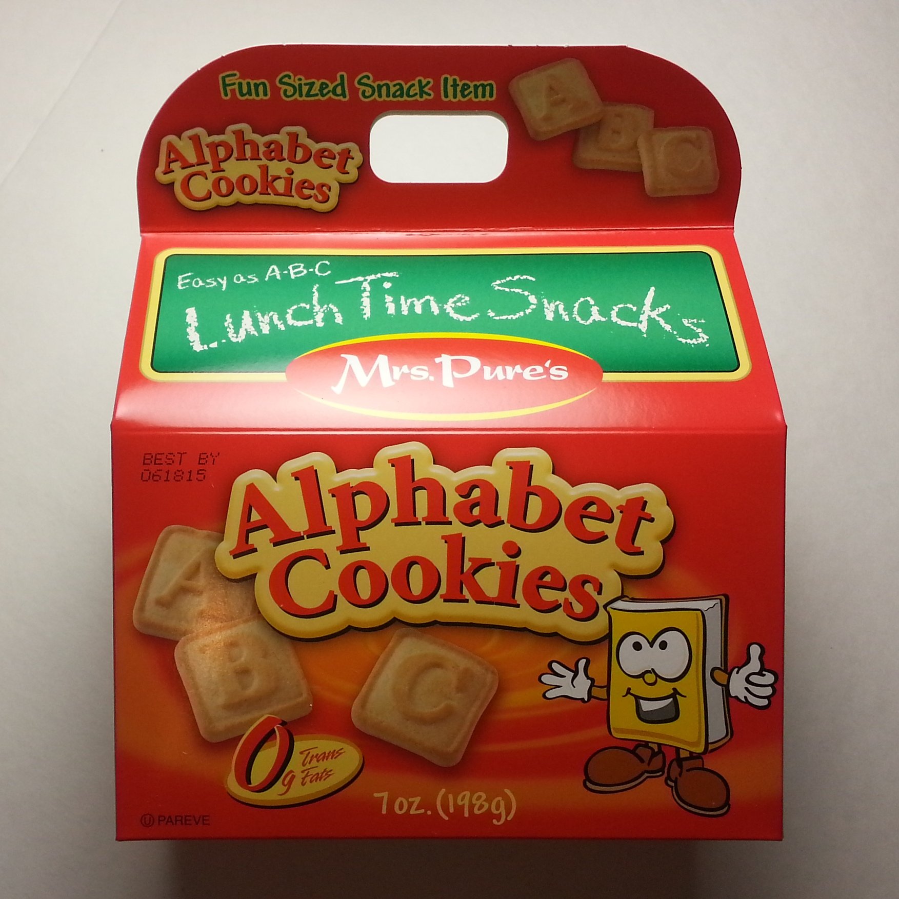 Mrs. Pures Alphabet Square-shaped Cookies - Lunch Time Snacks, 7 Oz, Handle Box
