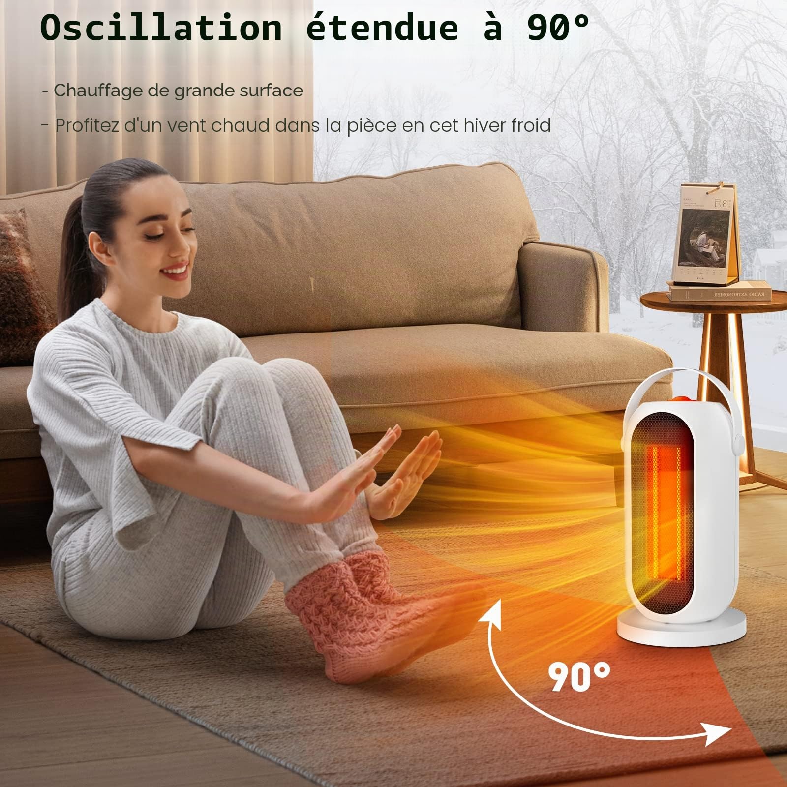 Chauffage Soufflant Électrique, PTC Radiateur Soufflant 1500W Chauffage d'appoint, 90° Oscillation, 3 Modes, Portatif Chauffage Economie d'énergie, pour Salon, Chambre et Bureau
