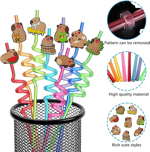 Miniatura 4 de 8 popotes de plástico reutilizables Capybara de animales locos, pajitas para fiesta, suministros de fiesta, regalos de cumpleaños