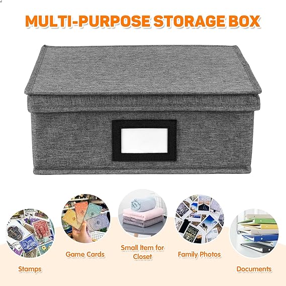 Photo Storage Box with Lid, Photo Organizer Box Fits Holds up to 1700 and 4x6 Pictures, with 8 Adjustable Dividers, 60 Labels, Photo Album Box for Envelopes, Scrapbooking, Recipes, Cards, Stamps