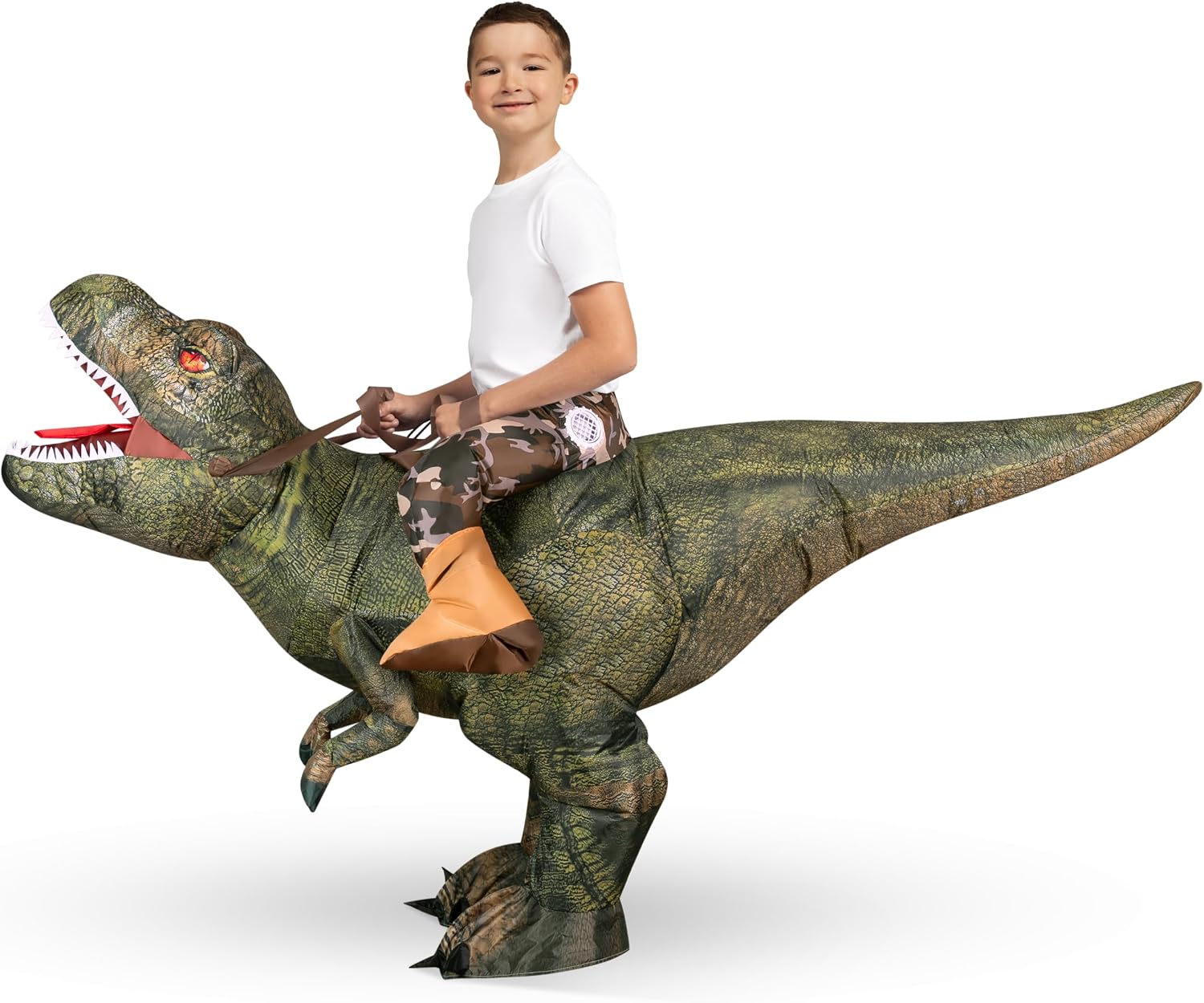 Spooktacular Creations Inflatable Dinosaur Costume Kids, T.rex Blow Up Costumes, Digital Printing Ride-On Dinosaur for Party