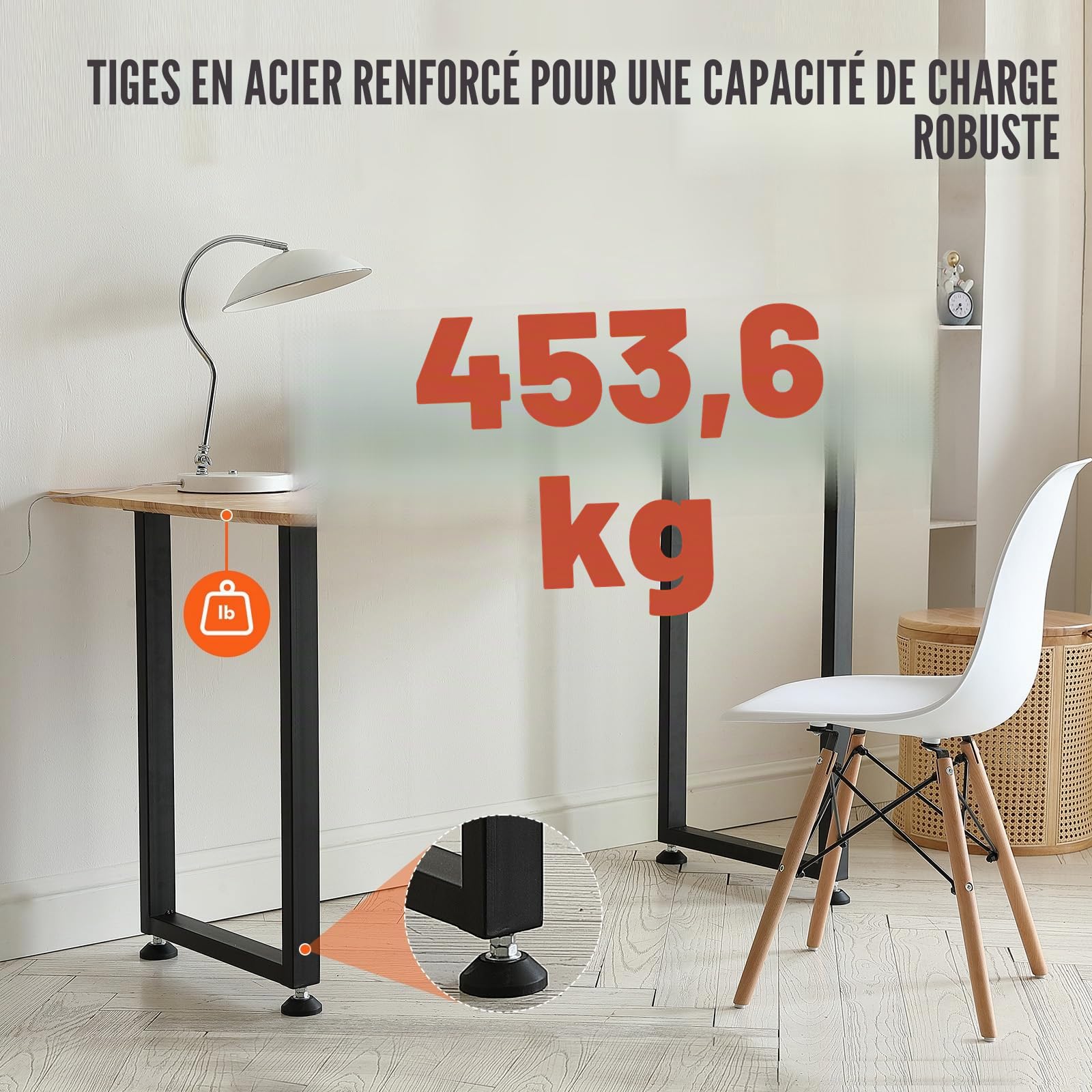 VEVOR Pied de Table 2PCS Pieds de Bureau Réglables Carrés 711 mm en Acier Massif Capacité de Charge 454 kg Pieds de Meubles Noirs Modernes avec Accessoires Nombreux pour Maison Bureau Salle à Manger