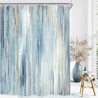 Miyotaa Blue Gray Abstract Shower Curtain Set 60Wx71H Inches Ombre Modern Aesthetic Striped Contemporary Minimalist Neutral Painting Waterproof Bathtub Bathroom Curtain with 12 Hooks