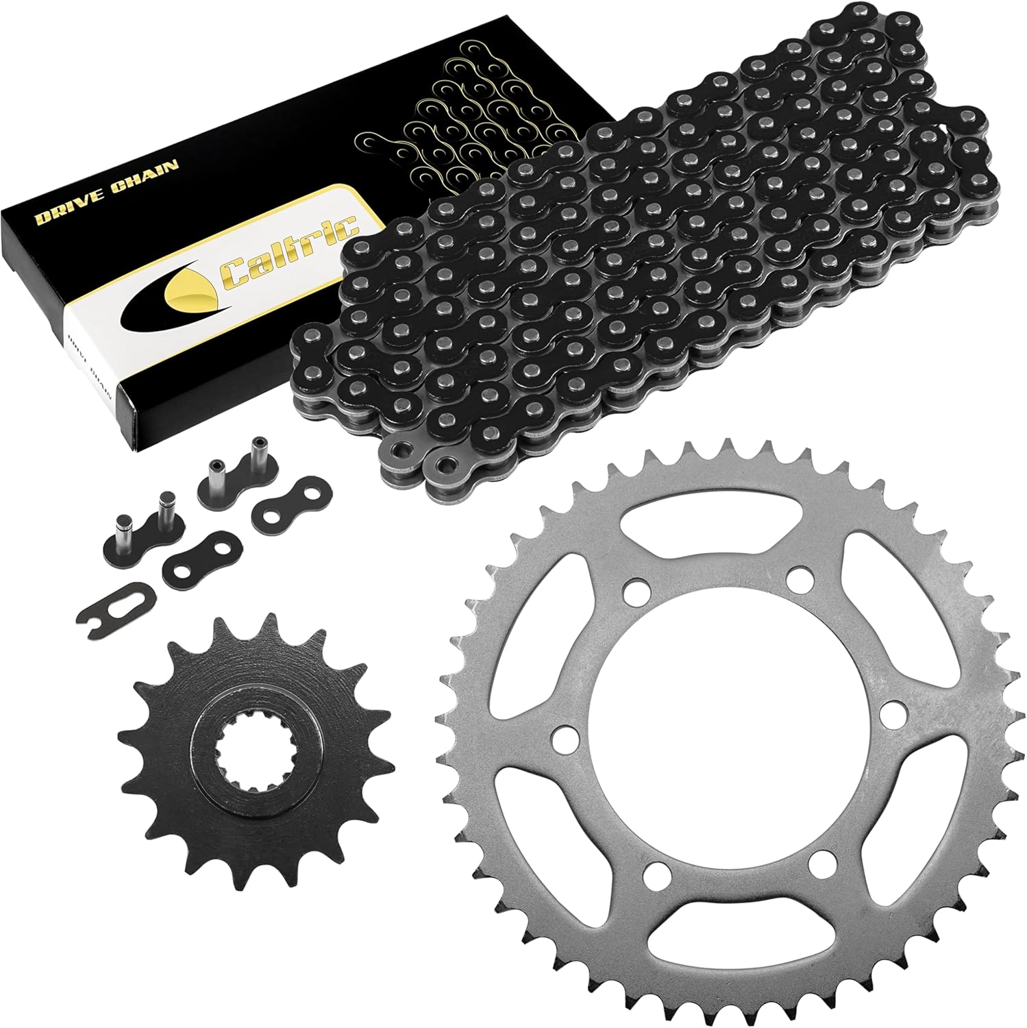 Caltric Black Drive Chain And Sprocket Kit Compatible with Yamaha R6 YZF-R6 2006-2018
